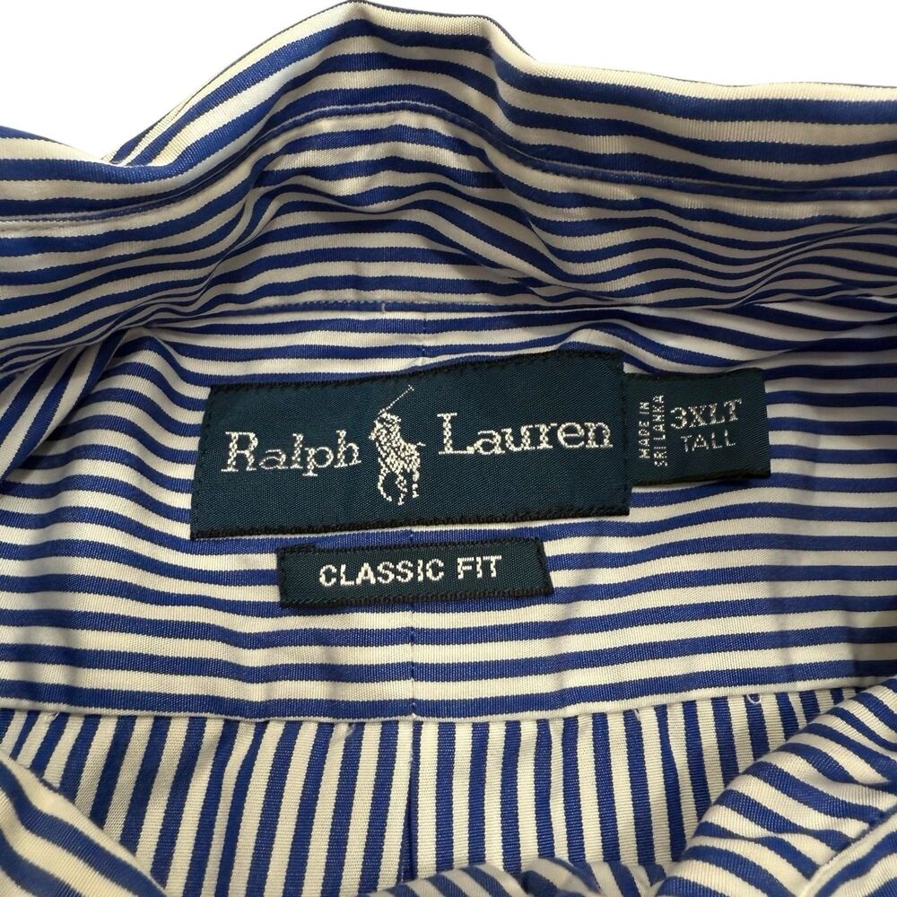 Ralph Lauren Mens LS Shirt 3XLT Blue/White Striped Button Down Classic Fit Tall - Picture 5 of 7